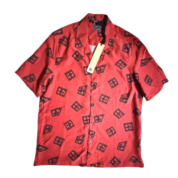Ksubi Mens 3d Print Resort Short Sleeve Button-up Camp Shirt Red Medium NWT - Picture 1 of 6